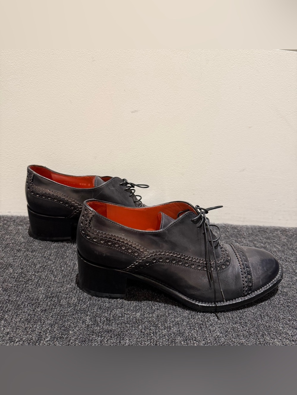 Santoni Black Leather Loafers with Orange Lining